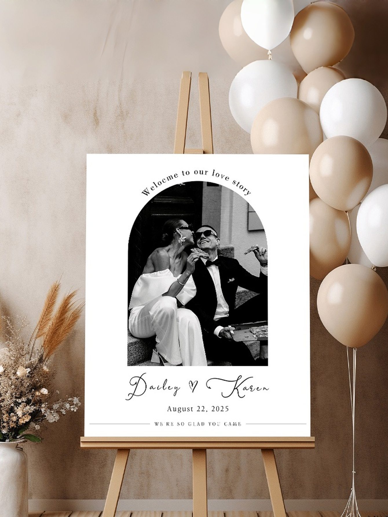 Personalized Wedding Welcome Photo Sign - PVC Material with Custom Names and Date